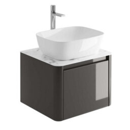 Plum&clay Mayfair Gloss Dark Grey Wall Hung Bathroom Vanity Unit With White Marble Countertop (W)550mm (H)406mm - thumbnail 3