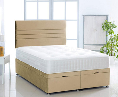 Comfy Deluxe Mink  Plush Foot Lift Ottoman Bed With Memory Spring Mattress And  Horizontal  Headboard 5.0Ft King Size - image 1