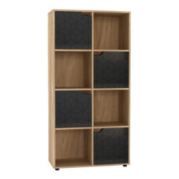Urbn-Living Urbnliving 119Cm Height 8 Cubes Oak Wooden Bookcase Display Shelf Storage Cabinet With Modern Geo Black Door - thumbnail 2