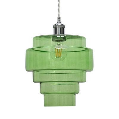 First Choice Lighting Benson - 5 Tier Green Glass Easy Fit Pendant Lightshade - image 1