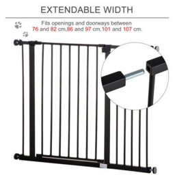 Pawhut Pressure Fitted Pet Dog Safety Gate Metal Fence 76 Cm Tall, Black - thumbnail 6