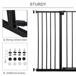 Pawhut Pressure Fitted Pet Dog Safety Gate Metal Fence 76 Cm Tall, Black - thumbnail 4