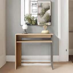 Pirlo Plush 2 Tier Console Table With Steel Frame Hallway Furniture Oak - thumbnail 4