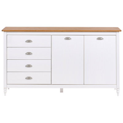 Wyld And Coco Sideboard White 2 Door 4 Drawer With Natural Wood Top, W150 X D40 X H83Cm - image 1
