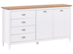 Wyld And Coco Sideboard White 2 Door 4 Drawer With Natural Wood Top, W150 X D40 X H83Cm - thumbnail 3