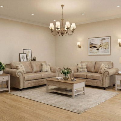 Gamzo Outlet 3+2 Seater Sofa Set Full Back Leather Couch With Strong Wooden Frame And Padded Curved Arms - image 1