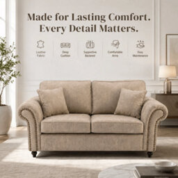 Gamzo Outlet 3+2 Seater Sofa Set Full Back Leather Couch With Strong Wooden Frame And Padded Curved Arms - thumbnail 6