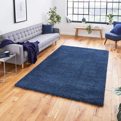 Dark Blue Plain Shaggy Modern Plain Easy To Clean Softrug For Dining Room -160Cm X 220Cm - image 1