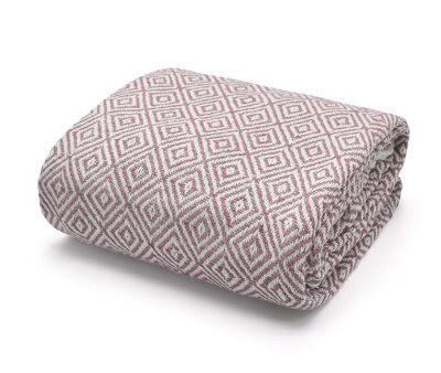 Velosso Cosy Woven Cotton Print Throw Blanket In Plush Texture - Available For Sofa, Bed, Couch - 70Cm X 100Cm Throw - Blush