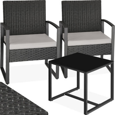 Tectake Garden Table & Chairs Granada - 2 Armchairs, Coffee Table, Bistro Set - Light Grey/black - image 1