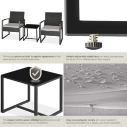 Tectake Garden Table & Chairs Granada - 2 Armchairs, Coffee Table, Bistro Set - Light Grey/black - thumbnail 5