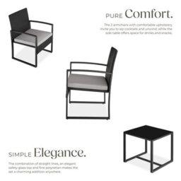 Tectake Garden Table & Chairs Granada - 2 Armchairs, Coffee Table, Bistro Set - Light Grey/black - thumbnail 4