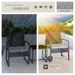 Tectake Garden Table & Chairs Granada - 2 Armchairs, Coffee Table, Bistro Set - Light Grey/black - thumbnail 7