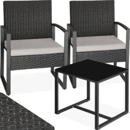 Tectake Garden Table & Chairs Granada - 2 Armchairs, Coffee Table, Bistro Set - Light Grey/black - thumbnail 1