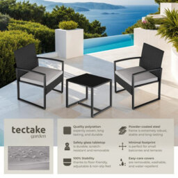 Tectake Garden Table & Chairs Granada - 2 Armchairs, Coffee Table, Bistro Set - Light Grey/black - thumbnail 2