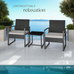 Tectake Garden Table & Chairs Granada - 2 Armchairs, Coffee Table, Bistro Set - Light Grey/black - thumbnail 8