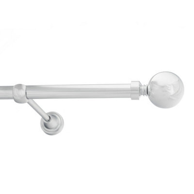 Toolty Chrome Metal Curtain Pole 19mm With Finials Rod Classic Brackets Ball 175Cm