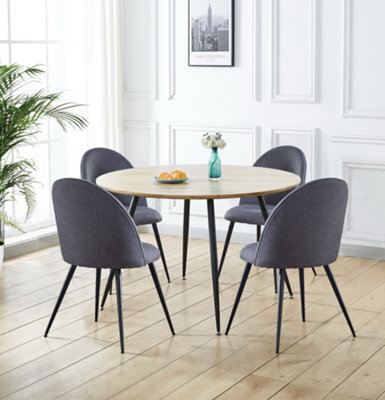 Hallowood Furniture Cullompton Large Round Dining Table, Light Oak Effect Top (120Cm), With 4 Grey Fabric Curved Back Chairs - image 1