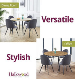 Hallowood Furniture Cullompton Large Round Dining Table, Light Oak Effect Top (120Cm), With 4 Grey Fabric Curved Back Chairs - thumbnail 6