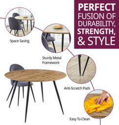 Hallowood Furniture Cullompton Large Round Dining Table, Light Oak Effect Top (120Cm), With 4 Grey Fabric Curved Back Chairs - thumbnail 2