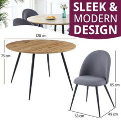 Hallowood Furniture Cullompton Large Round Dining Table, Light Oak Effect Top (120Cm), With 4 Grey Fabric Curved Back Chairs - thumbnail 3