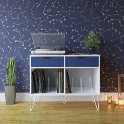 2 Drawer Turntable Bookcase Unit Stand In White And Blue - thumbnail 3