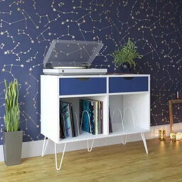 2 Drawer Turntable Bookcase Unit Stand In White And Blue - thumbnail 1