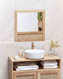 Beliani Wall Mirror Rosell 60 Cm 60 Cm Light Brown - thumbnail 2