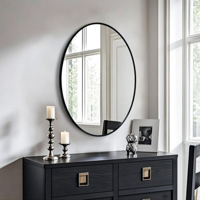 Artloge 70X90Cm Black Aluminum Alloy Frame Oval Mirror Wall Mount Bathroom Mirrors Matte Black - image 1