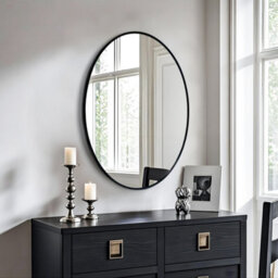 Artloge 70X90Cm Black Aluminum Alloy Frame Oval Mirror Wall Mount Bathroom Mirrors Matte Black