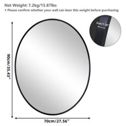 Artloge 70X90Cm Black Aluminum Alloy Frame Oval Mirror Wall Mount Bathroom Mirrors Matte Black - thumbnail 2