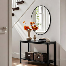 Artloge 70X90Cm Black Aluminum Alloy Frame Oval Mirror Wall Mount Bathroom Mirrors Matte Black - thumbnail 7
