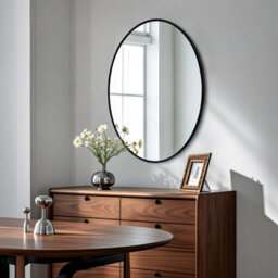 Artloge 70X90Cm Black Aluminum Alloy Frame Oval Mirror Wall Mount Bathroom Mirrors Matte Black - thumbnail 8