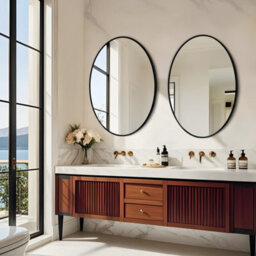 Artloge 70X90Cm Black Aluminum Alloy Frame Oval Mirror Wall Mount Bathroom Mirrors Matte Black - thumbnail 9
