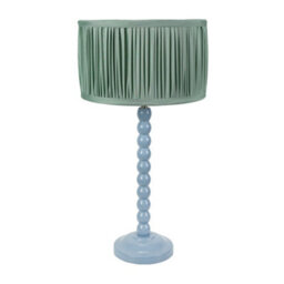 Valuelights Bobbins Powder Blue Table Lamp With Ruched Pleated Green Drum Lamp Shade - thumbnail 2