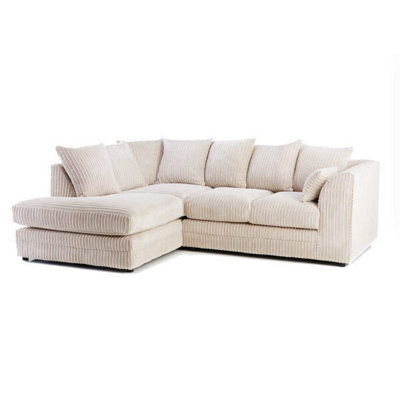 Furnishings For Less UK Luxor Jumbo Cord 4 Seater Corner Sofa Cream Left Hand Facing - image 1