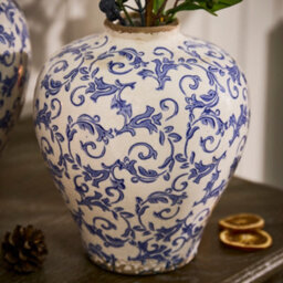 Dibor Vintage Luxury Solene Small Blue Botanical Round Flower Vase H23 X Dia19Cm - thumbnail 1