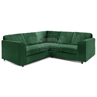 Furnishings For Less UK Ferguson Green 5 Seater Fabric Corner Sofa L Shaped Jumbo Cord - Full Back