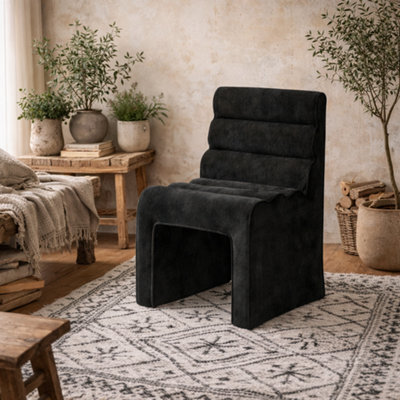 Wyld Haus Midleton Retro Upholstered Black Chenille Ribbed Dining Chair - image 1