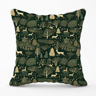Warren Reed Designer Green Christmas Woodlands Outdoor Cushion 45Cm X 45Cm - image 1