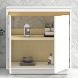 Royal Bathrooms Orion 800mm Matt White Floor Standing Plain White Countertop Vanity Unit 2 Door With Cesar Basin & Brushed Brass Accent Trim - thumbnail 4