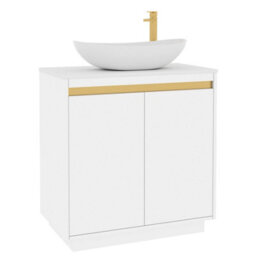 Royal Bathrooms Orion 800mm Matt White Floor Standing Plain White Countertop Vanity Unit 2 Door With Cesar Basin & Brushed Brass Accent Trim - thumbnail 6