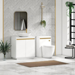 Royal Bathrooms Orion 800mm Matt White Floor Standing Plain White Countertop Vanity Unit 2 Door With Cesar Basin & Brushed Brass Accent Trim - thumbnail 3