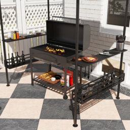 Outsunny 8' X 5' Grill Gazebo Canopy With 2 Side Shelves, Hook, Dark Grey - thumbnail 7