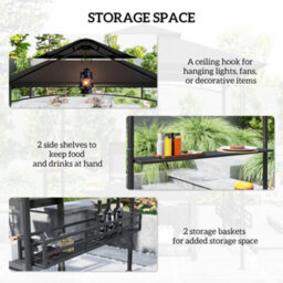 Outsunny 8' X 5' Grill Gazebo Canopy With 2 Side Shelves, Hook, Dark Grey - thumbnail 5