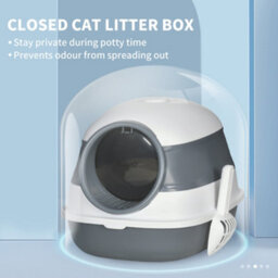 Pawhut Foldable Cat Litter Tray Hooded Cat Litter Box W/ High Side, White - thumbnail 6