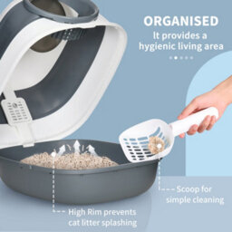 Pawhut Foldable Cat Litter Tray Hooded Cat Litter Box W/ High Side, White - thumbnail 5