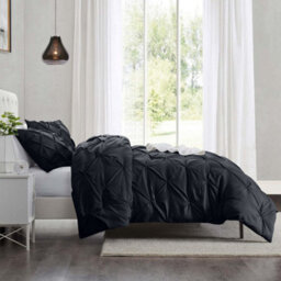 Ameha Pintuck Duvet Cover With Pillowcase Breathable Microfiber Pinch Pleat Diamond Design Black Super King 260X220Cm - thumbnail 5
