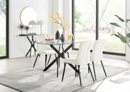 Furniturebox Uk Leonardo Black Leg Glass Dining Table & 4 Cream Nora Black Leg Chairs