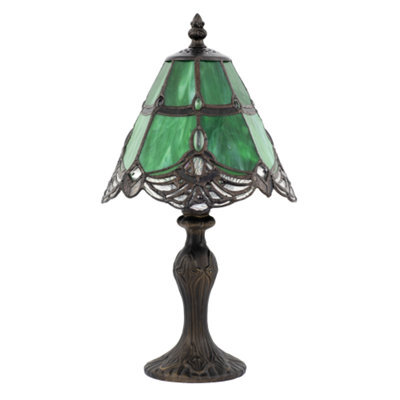 Happy Homewares Quirky And Petite Green Stained Glass Tiffany Lamp With Clear Beads - image 1